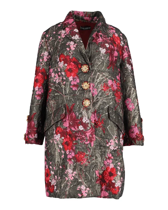 Dolce & Gabbana Floral Metallic Brocade Single Breasted Coat in Multicolor Polyester