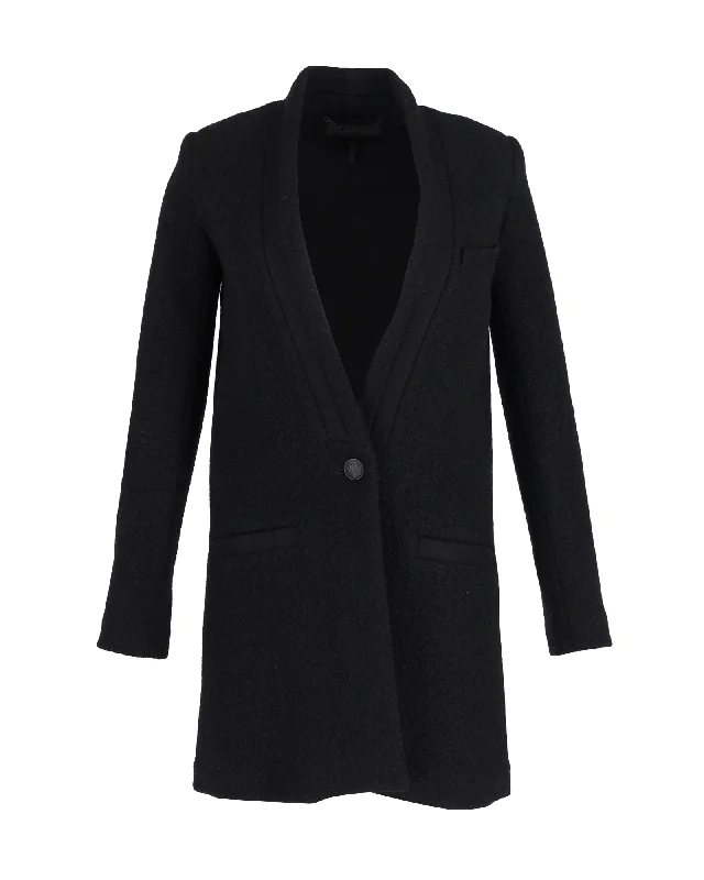 Iro Collarless Single-Breasted Coat in Black Wool