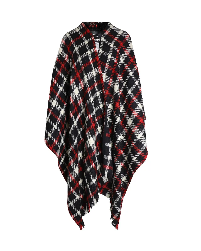 Moschino Boutique Tartan Fringe Cape in Multicolor Virgin Wool