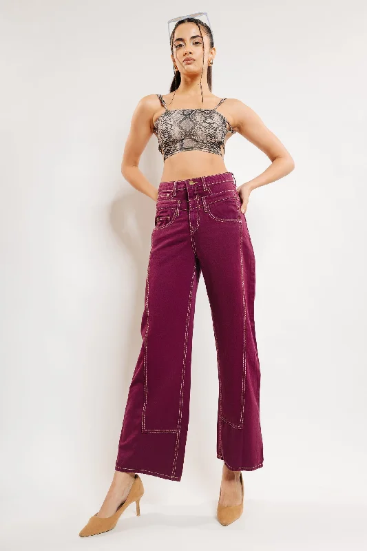 Plum Double Detailed Jeans