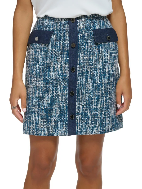 Womens Denim Trim Above Knee Mini Skirt