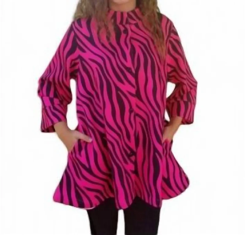 Zebra Print Swing Jacket In Hot Pink/black