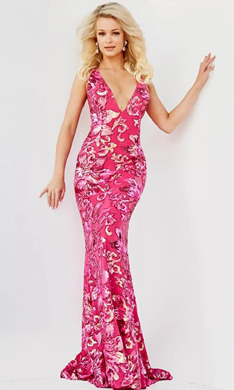 Jovani 08462 - Floral Sequined Evening Gown