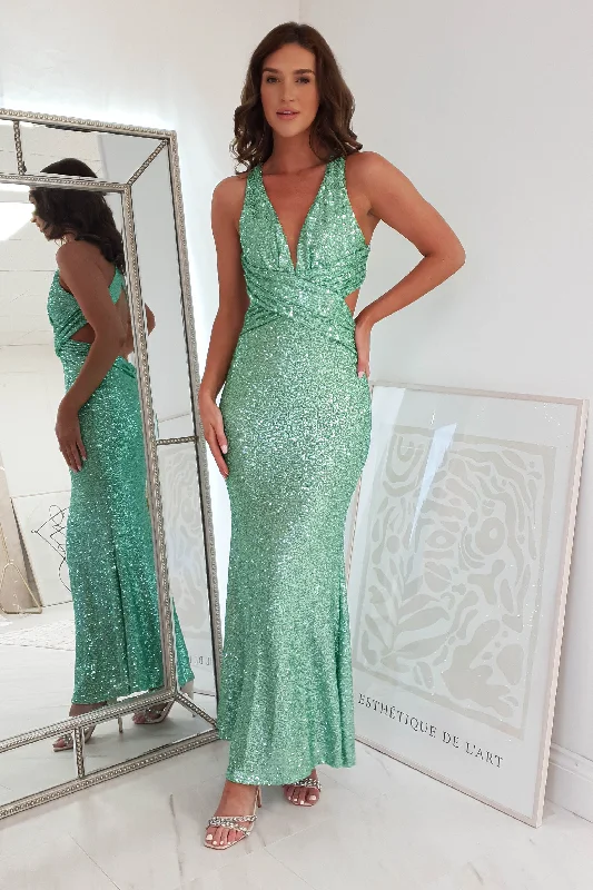 Caprice Sequin Maxi Gown | Mint Green