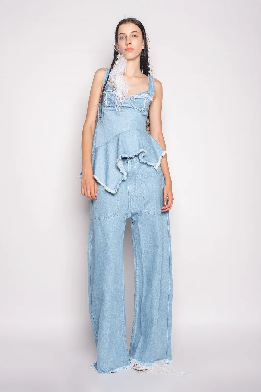 LIGHT BLUE PATCH POCKET BOYFRIEND TROUSERS